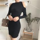 Cold-shoulder Knit Sheath Dress Black - One Size