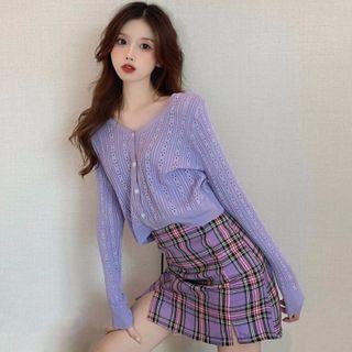 Perforated Top / Plaid Mini Skirt