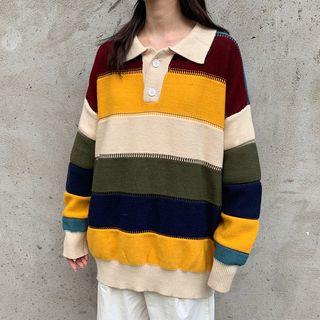 Couple Matching Striped Collared Sweater