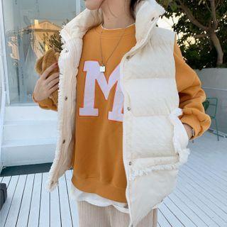 Padded Zip Vest / Lettering Print Sweatshirt / Straight-leg Pants