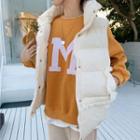 Padded Zip Vest / Lettering Print Sweatshirt / Straight-leg Pants