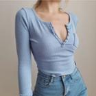 Long-sleeve V-neck Ribbed Slim-fit Top