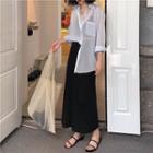 Long-sleeved Shirt / Midi Pleated Skirt
