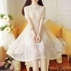 Set: Lace Short-sleeve A-line Dress + Slipdress