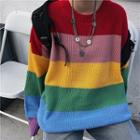 Rainbow Stripe Round Neck Sweater