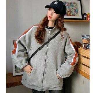 Thick Color Block Sports Wide Medium Long Long-sleeve Sweatshirt Jacket