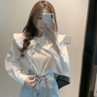 Wide Collar Tie-neck Chiffon Blouse 6857-2 - White - One Size