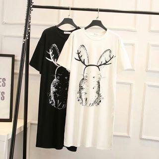 Rabbit Print Short-sleeve T-shirt Dress