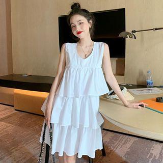 V-neck Sleeveless Layered A-line Dress