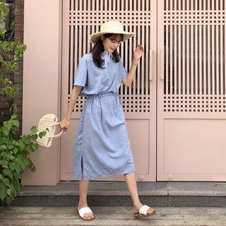 Dolman-sleeve Plaid Long Dress