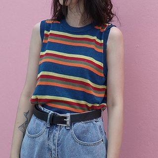 Sleeveless Color Block Knit Top As Shown In Figure - One Size