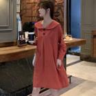 Round-collar Long-sleeve Mini A-line Dress Brick Red - One Size