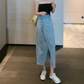 Plain Tube Top / Irregular Denim Skirt