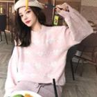 Heart Printed Sweater Pink - One Size