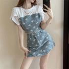 Set: Denim Panel Crop Top + Mini A-line Skort