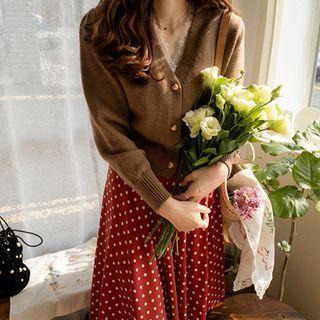 V-neck Wool Blend Cardigan Brown - One Size