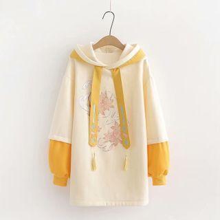 Mock Two-piece Floral Print Hoodie