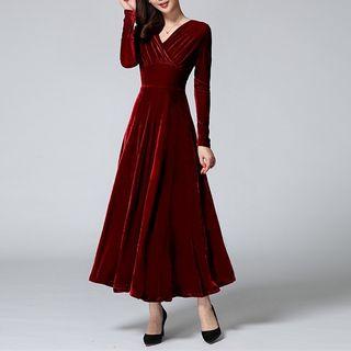 Velvet V-neck Maxi Dress