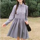 Long-sleeve Collared Dress Gray - One Size