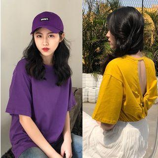 Elbow-sleeve Open-back Oversized Top
