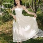 Spaghetti Strap Lace Trim Midi A-line Dress / Cardigan