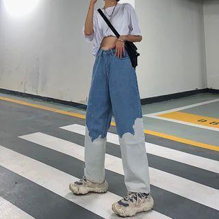High-waist Printed Straight-cut Pants