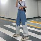 High-waist Printed Straight-cut Pants