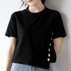 Short-sleeve Button-detail Crop Top