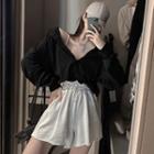 Loose-fit Hooded Top / Paperbag High-waist Wide Shorts