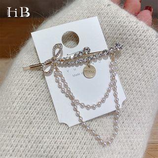 Rhinestone Faux Pearl Hair Pin White - One Size