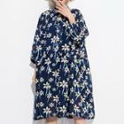 Floral Print 3/4-sleeve Midi Chiffon Dress