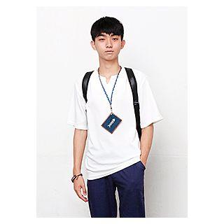 Cutout-neckline Elbow-sleeve T-shirt