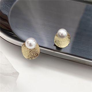 Faux Pearl Disc Stud Earring 1 Pair - Earrings - One Size
