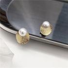 Faux Pearl Disc Stud Earring 1 Pair - Earrings - One Size