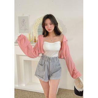 Sheer Knit Crop Zip Hoodie