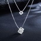 Caged Rhinestone Pendant Layered Necklace Platinum - One Size