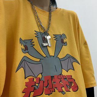 Couple Matching Printed Mock Two-piece Long-sleeve T-shirt