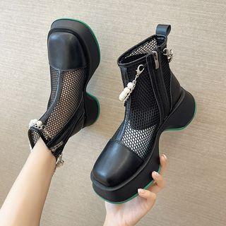 Platform Chunky Heel Mesh Short Boots