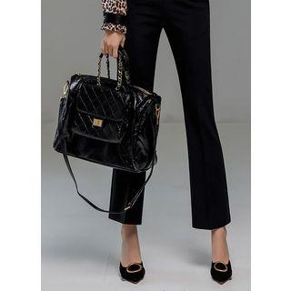 Chain-handle Pocket-front Shoulder Bag Black - One Size