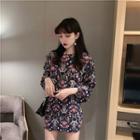 Lantern-sleeve Mini Floral Sheath Dress As Shown In Figure - One Size