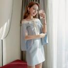 Bow Accent Off-shoulder 3/4-sleeve Dress