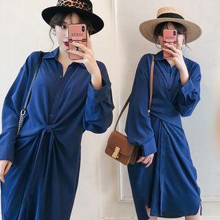 Long-sleeve Knot Front Chiffon Midi Dress