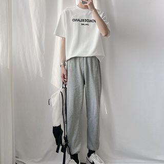 Short-sleeve Lettering T-shirt / Print Wide-leg Sweatpants