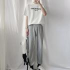 Short-sleeve Lettering T-shirt / Print Wide-leg Sweatpants