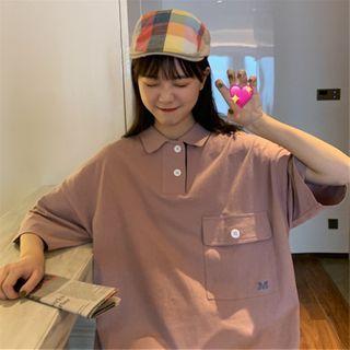 Flap-pocket Elbow-sleeve Polo Shirt