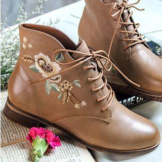 Genuine Leather Embroidered Ankle Boots