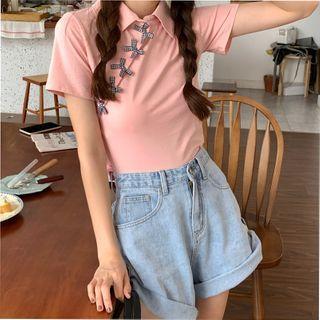 Asymmetric Bow Short-sleeve Cropped Polo Shirt