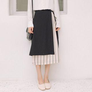 Pinstriped Panel Midi A-line Skirt