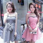 Sleeveless Tube Plaid A-line Mini Dress