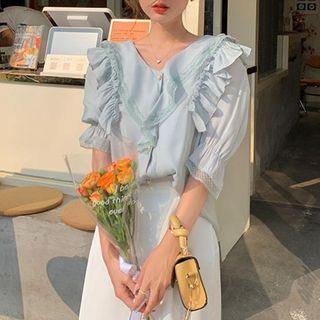 Short-sleeve Ruffle Lace Trim Blouse